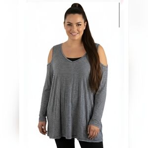 Love & Legend Striped Cold Shoulder Top, plus Size 3X